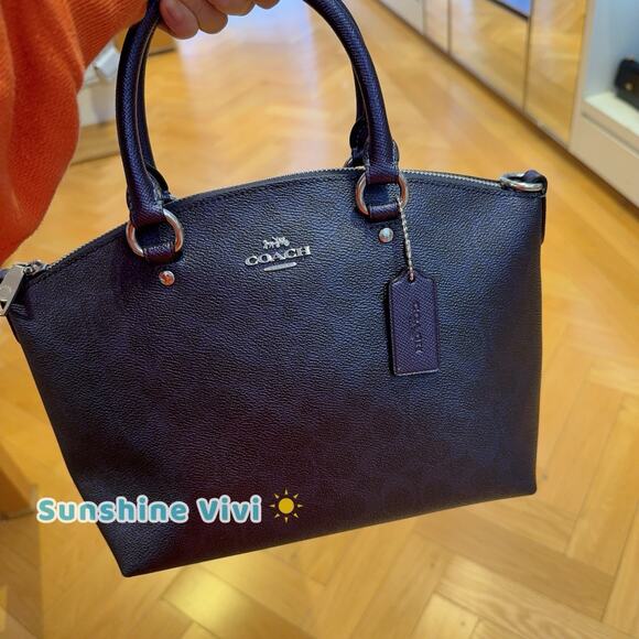 NWT Coach Sadie Satchel Bag Dark Wine in Signature Canvas CCM71, Blue Navy - Picture 2 of 6